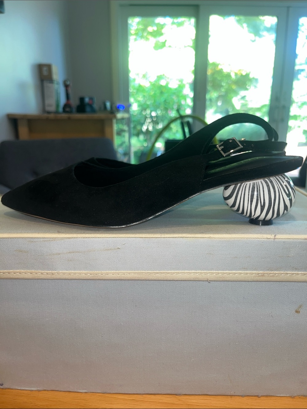 ASOS Black Slingback Pointed Toe Pumps with Zebra-Print Round Heel